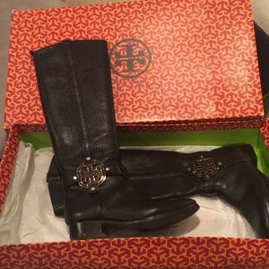 Tory Burch black leather riding boots